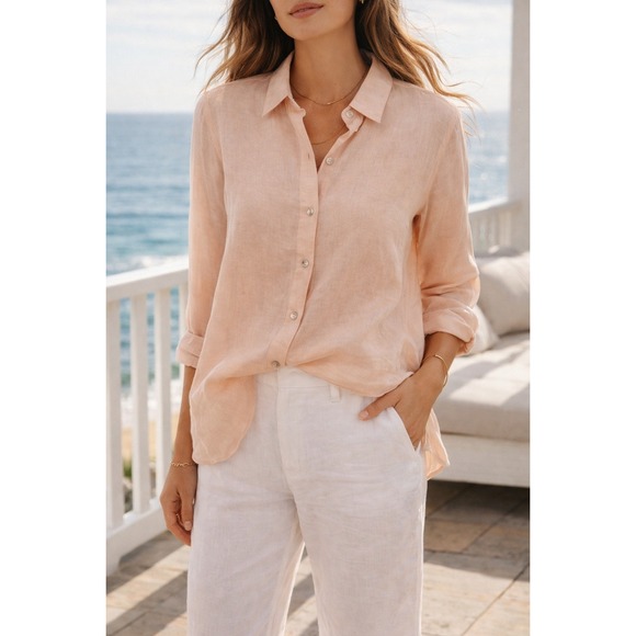 J. Jill Tops - J Jill Womens Love Linen Blouse Peach Button Up Shirt Minimalist Quiet Luxury